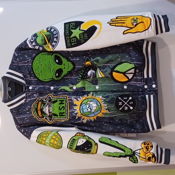 Crazy UFO Inspired NWT Men's Medium Varsity/Bomber Jacket - Picture 3 of 11